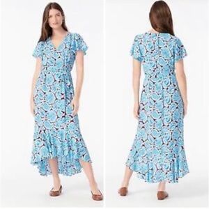 J.Crew V-neck flutter-hem dress in aqua paisley Tall 2
